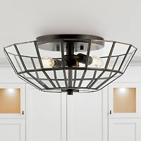 Jonathan Y Theo Farmhouse Rustic Iron/Glass Led Semi Flush Mount