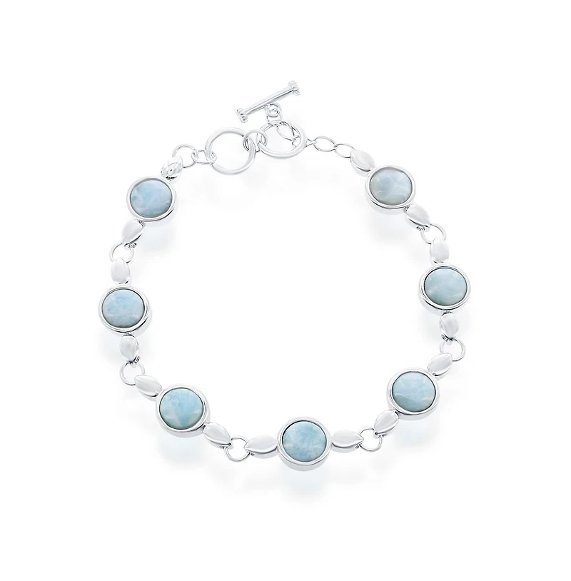 Sterling Silver Round Bezel-Set Larimar Linked Toggle Bracelet