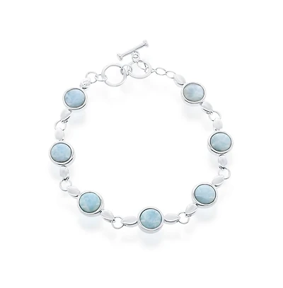Sterling Silver Round Bezel-Set Larimar Linked Toggle Bracelet