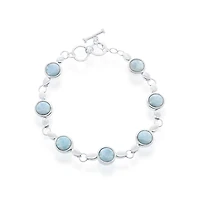 Sterling Silver Round Bezel-Set Larimar Linked Toggle Bracelet
