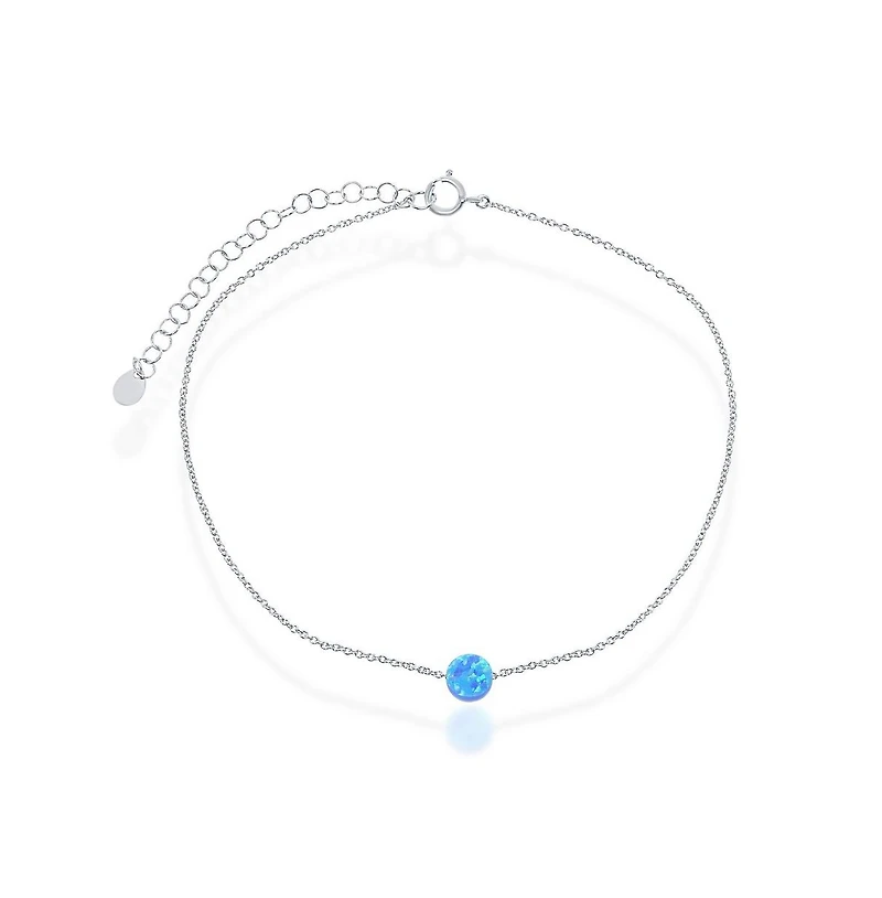 Caribbean Treasures Sterling Silver Synthetic Blue Opal Disc Anklet