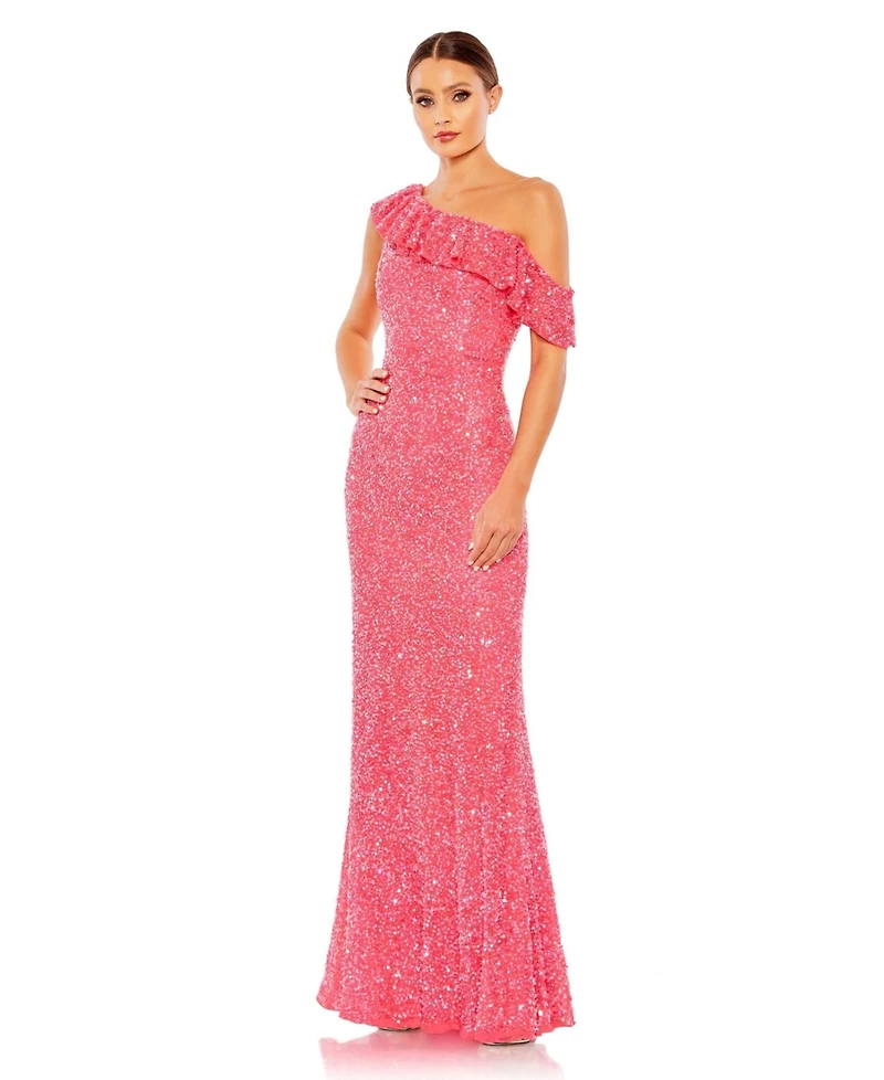 Women's Sequined Drop Shoulder Trumpet Gown