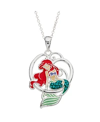 Disney The Little Mermaid, Princess Ariel Silver Plated Crystal Pendant, 18"