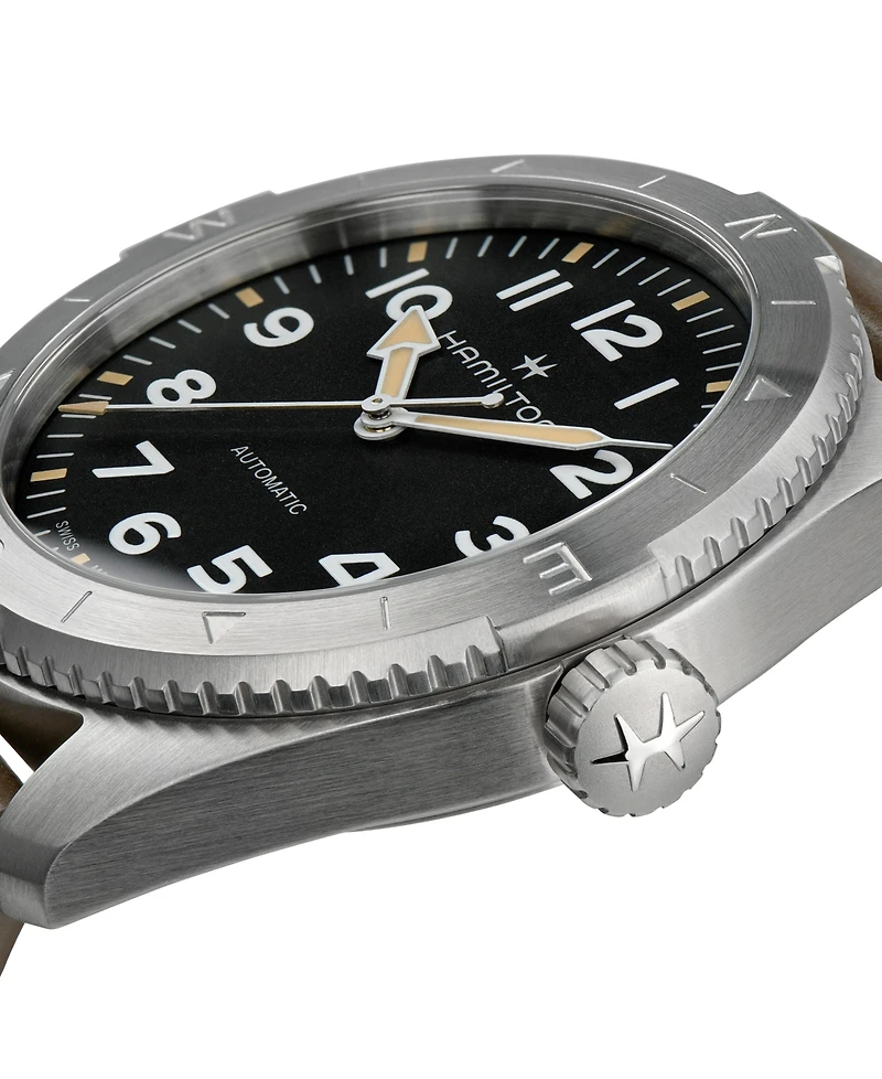 Hamilton Men's Swiss Automatic Khaki Field Expedition Green Leather Strap Watch 41mm