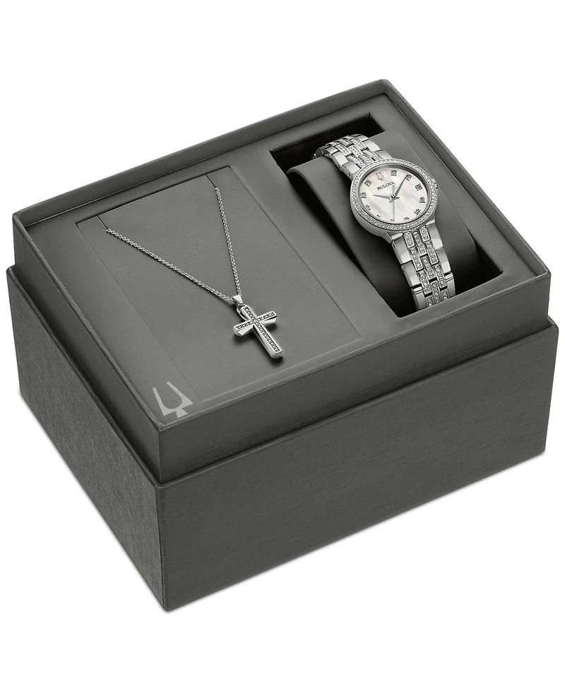 Bulova Women's Classic Crystal Stainless Steel Bracelet Watch Box Set 29mm