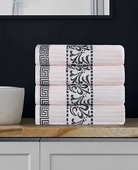Superior Athens Cotton with Greek Scroll and Floral Pattern, 4 Piece Bath Towel Set