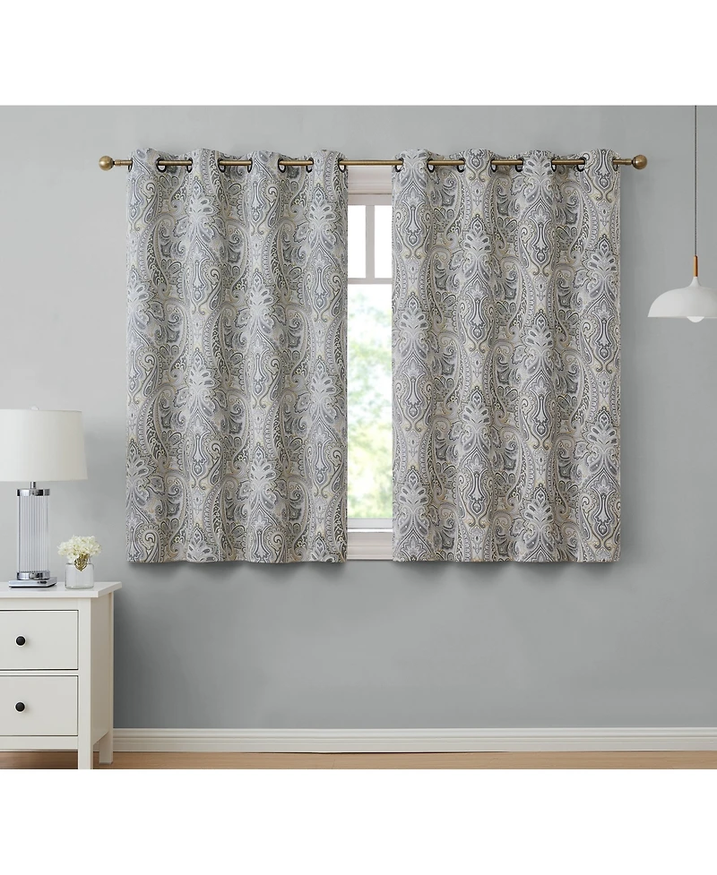 Hlc.me Paris Paisley Decorative Print Damask Pattern Light Reducing Filtering Grommet Window Curtain Panels, Set of 2 (Grey yellow