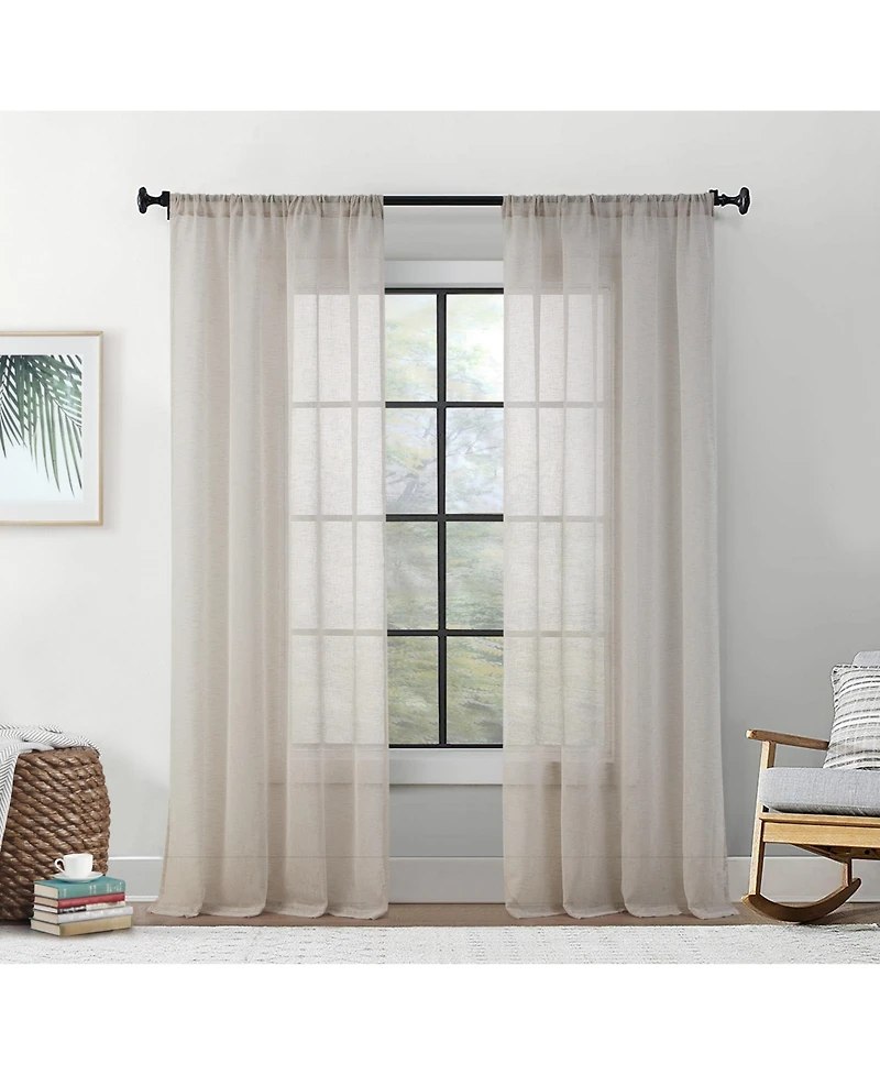 Hlc.me Penelope Faux Linen Textured Semi Sheer Privacy Sun Light Filtering Transparent Window Rod Pocket Thick Curtain Panels