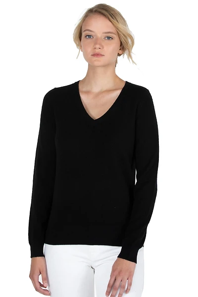 Jennie Liu Women's 100% Pure Cashmere Long Sleeve Pullover V Neck Sweater