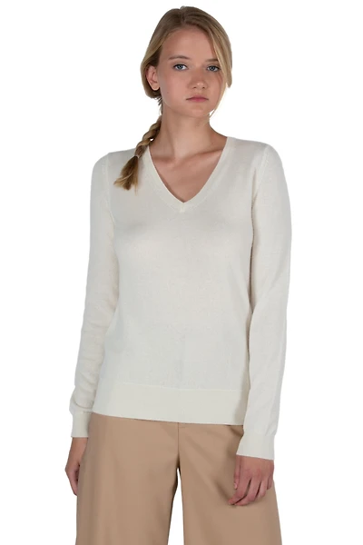 Jennie Liu Women's 100% Pure Cashmere Long Sleeve Pullover V Neck Sweater