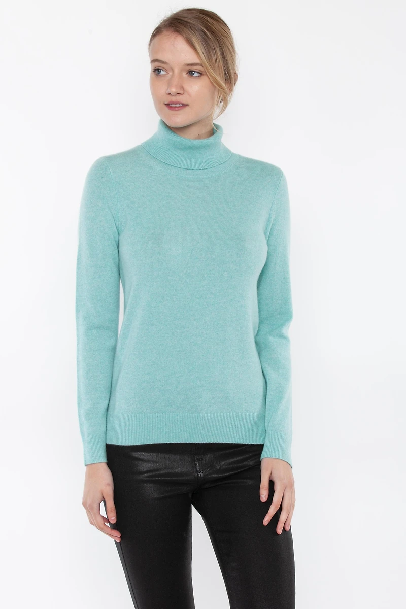 Jennie Liu Women's 100% Pure Cashmere Long Sleeve Turtleneck Pullover Sweater