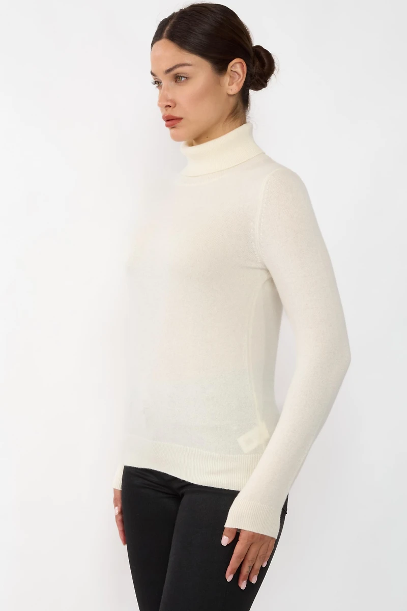 Jennie Liu Women's 100% Pure Cashmere Long Sleeve Turtleneck Pullover Sweater