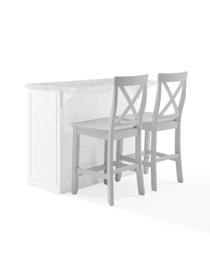Crosley Furniture Cutler 42" Faux Marble Top Kitchen Island W/X-Back Stools