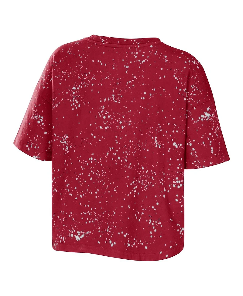 Women's Wear by Erin Andrews Crimson Oklahoma Sooners Bleach Wash Splatter Cropped Notch Neck T-shirt