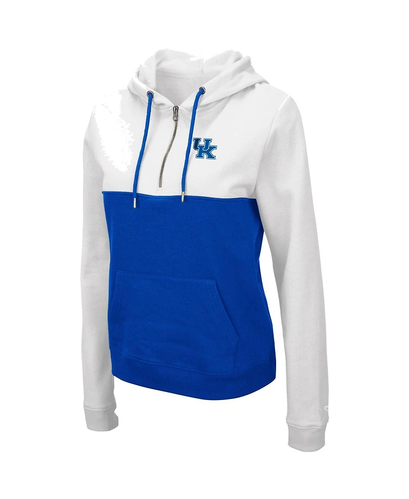 Women's Colosseum White, Royal Kentucky Wildcats Aidan Lightweight Quarter-Zip Hoodie