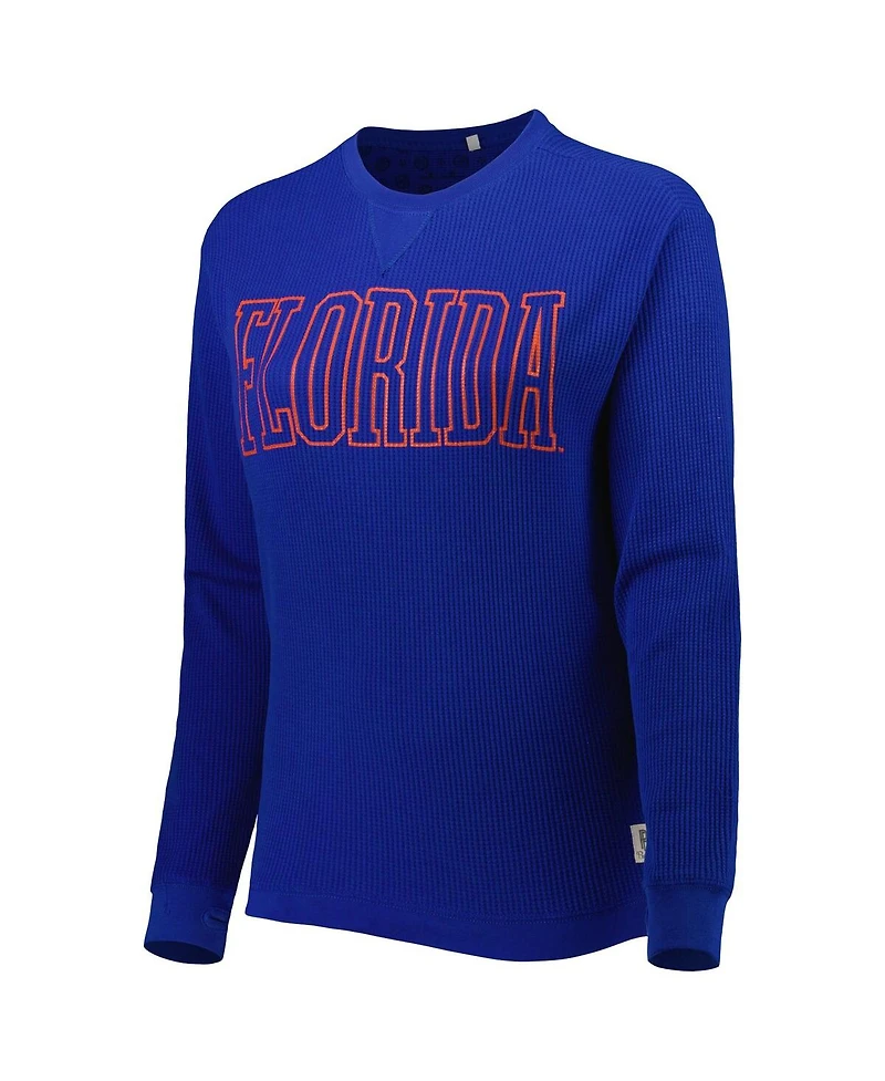Women's Pressbox Royal Florida Gators Surf Southlawn Waffle-Knit Thermal Tri-Blend Long Sleeve T-shirt