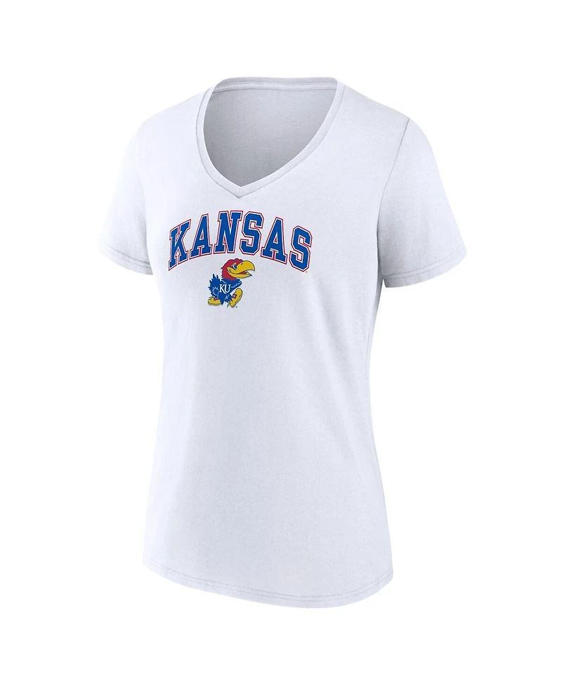 Women's Fanatics White Kansas Jayhawks Evergreen Campus V-Neck T-shirt