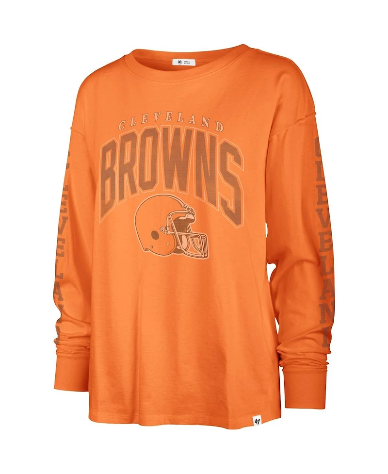 Women's '47 Brand Orange Distressed Cleveland Browns Tom Cat Long Sleeve T-shirt
