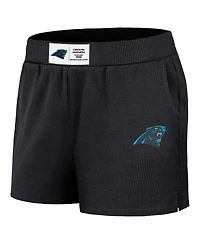 Women's Wear by Erin Andrews Black Distressed Carolina Panthers Waffle Knit Long Sleeve T-shirt and Shorts Lounge Set