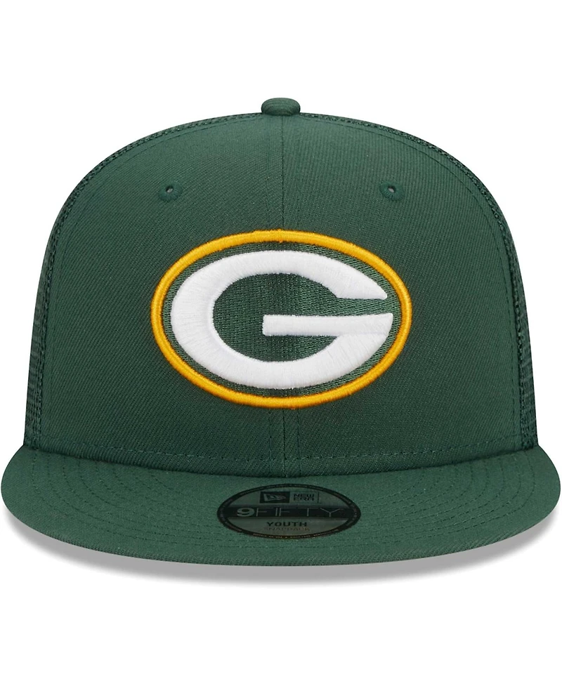 Youth Boys and Girls New Era Green Green Bay Packers Main Trucker 9FIFTY Snapback Hat