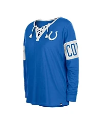 Women's New Era Blue Indianapolis Colts Lace-Up Notch Neck Long Sleeve T-shirt