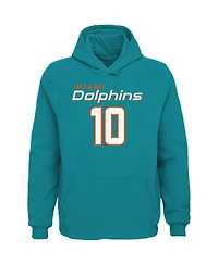 Big Boys Tyreek Hill Aqua Miami Dolphins Mainliner Player Name and Number Pullover Hoodie