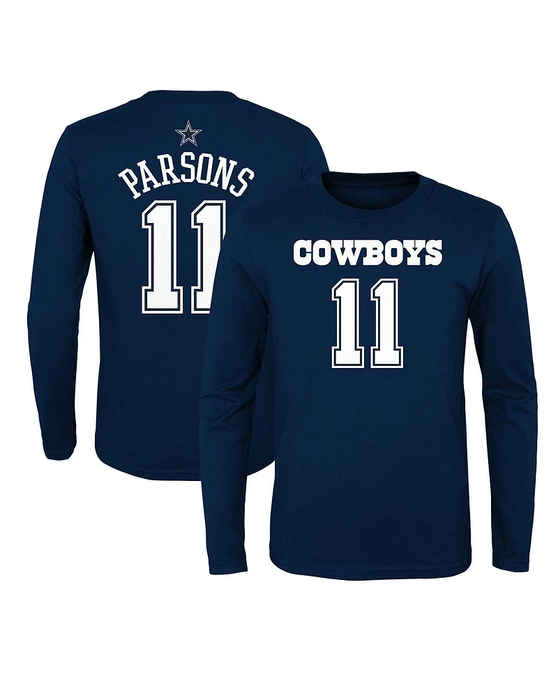 Big Boys Micah Parsons Navy Dallas Cowboys Mainliner Player Name and Number Long Sleeve T-shirt