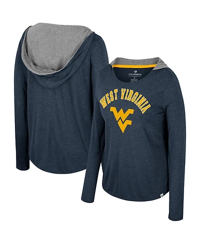 Women's Colosseum Navy West Virginia Mountaineers Distressed Heather Long Sleeve Hoodie T-shirt