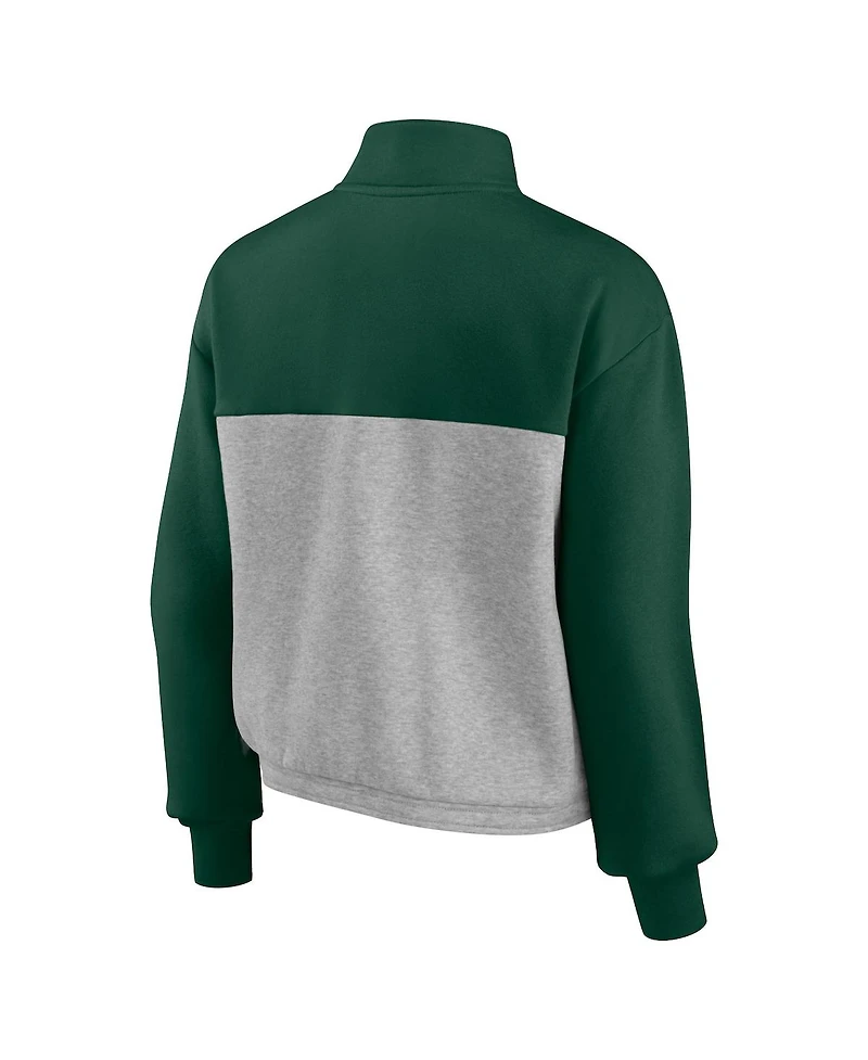 Women's Fanatics Green, Heathered Gray Miami Hurricanes Sideline to Colorblock Quarter-Zip Jacket