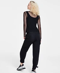 Dkny Jeans Women's Long-Sleeve Crewneck Mesh Top - Blk