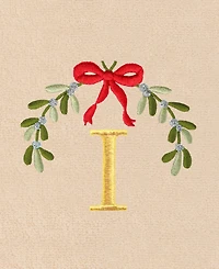 Linum Home Christmas Mistletoe Monogram Beige Embroidered Luxury Turkish Cotton Hand Towels, 2 Piece Set