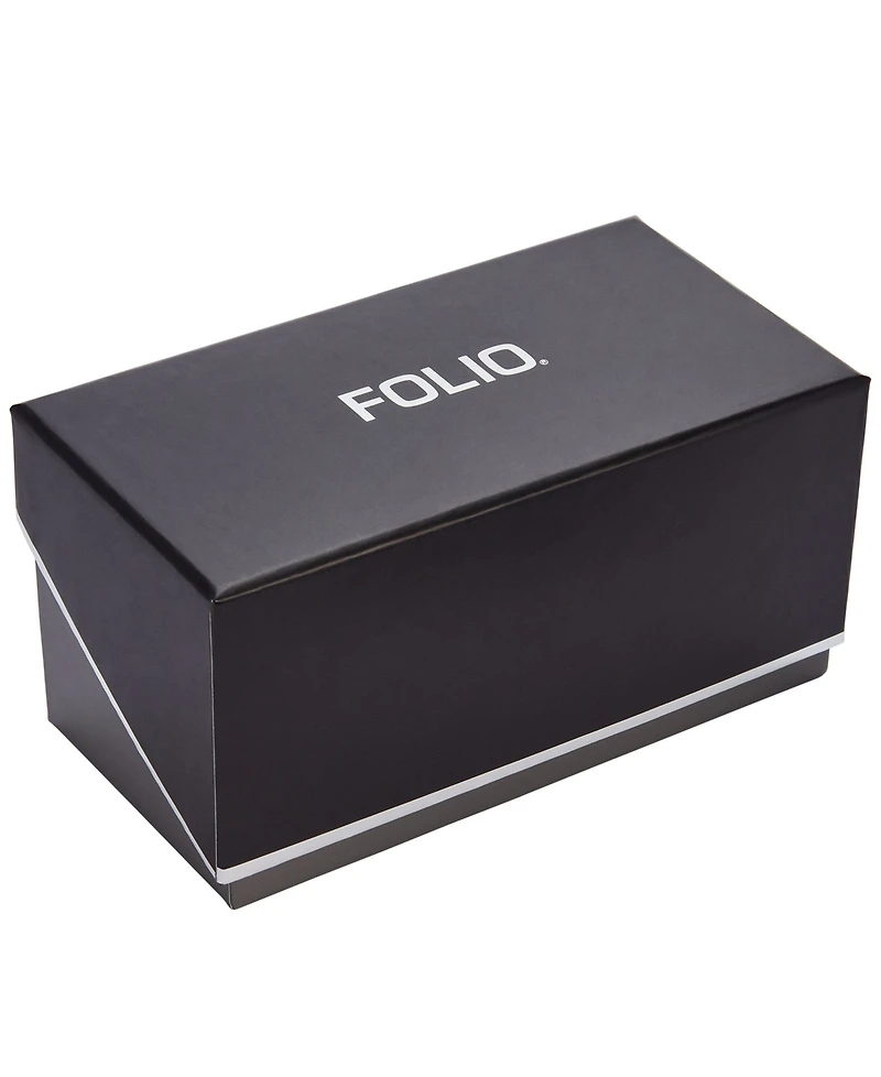 Folio Men's Quartz Three Hand Black Polyurethane Watch 48mm, Gift Set
