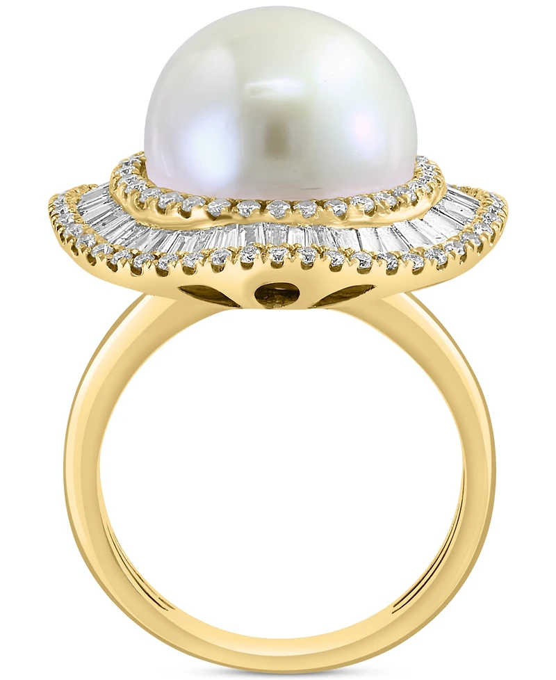 Effy Freshwater Pearl (10mm) & Diamond (1-1/6 ct. t.w.) Halo Ring in 14k Gold