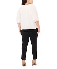 Vince Camuto Plus Size Raglan Balloon-Sleeve Split-Neck Top