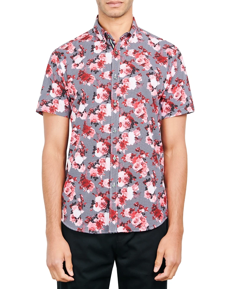 Society of Threads Men's Slim-Fit Non-Iron Performance Stretch Floral Button-Down Shirt