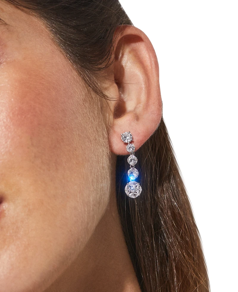 Eliot Danori Silver-Tone Cubic Zirconia Linear Drop Earrings, Created for Macy's