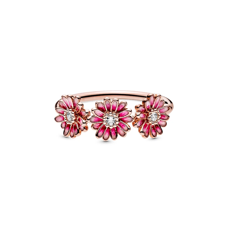 Pandora Cubic Zirconia Moments Pink Daisy Flower Trio Ring