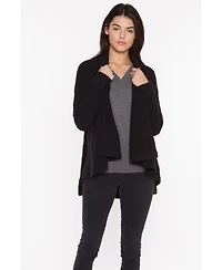 Jennie Liu Women's 100% Pure Cashmere 4-ply Cable-knit Drape-front Open Cardigan Sweater