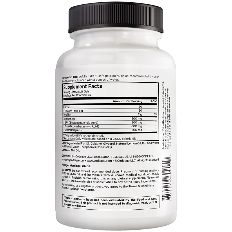 Amen Omega-3 Supplement - 1500mg High-Potency Daily Omega 3 - Epa and Dha Fatty Acids Fish Oil - 45-Day Supply - Omega 3 Fatty Acid Supplements
