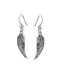 Bling Jewelry Amulet Spiritual Guardian Angel Wings Feather Dangle Earrings Oxidized Sterling Silver Fish Hook