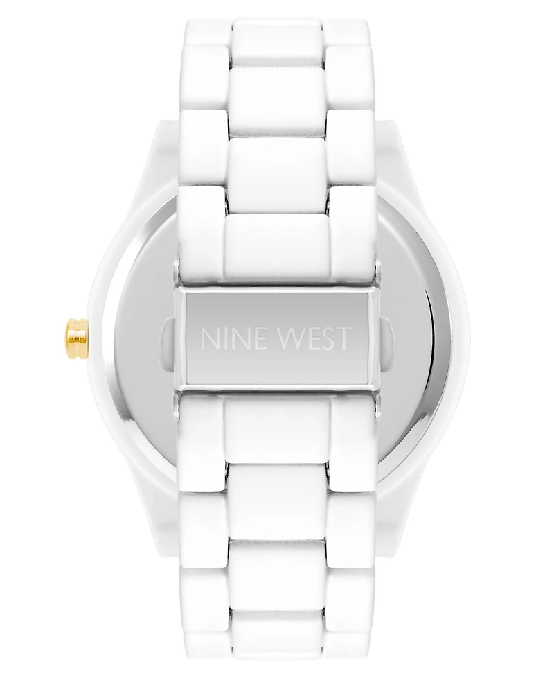 Nine West Women's Quartz Matte White Alloy Link Bracelet Watch, 42mm