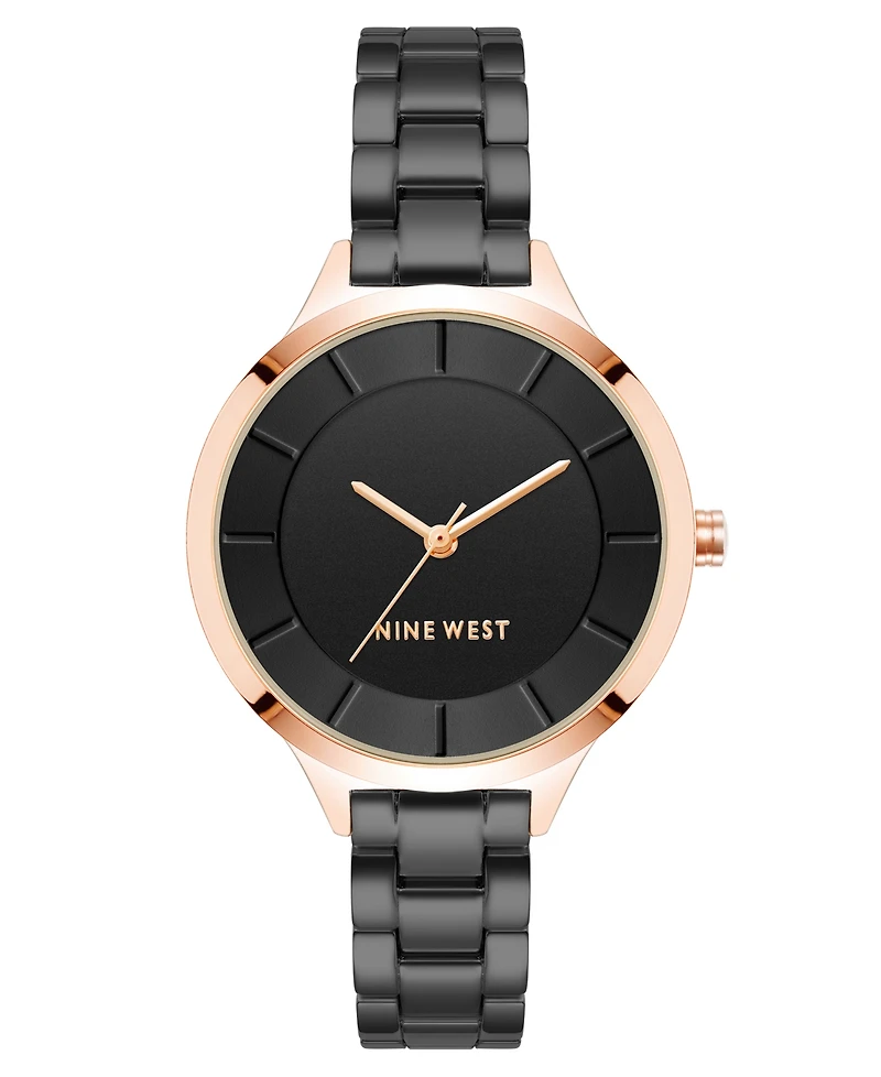 Nine West Women's Quartz Black Alloy Link Bracelet Watch, 34mm