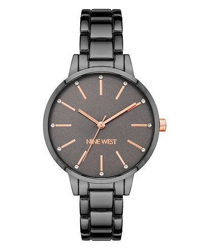 Nine West Women's Quartz Dark Gray Alloy Link Bracelet Watch, 36mm