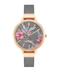 Nine West Women's Quartz Gray Faux Leather Band and Floral Pattern Watch, 38mm