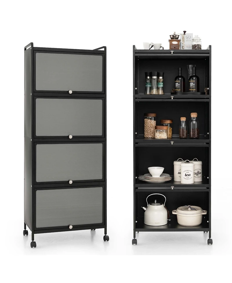 5-Tier Kitchen Baker's Rack Storage Cabinet Mobile Microwave Stand Flip-up Doors
