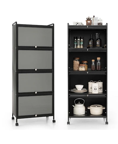 5-Tier Kitchen Baker's Rack Storage Cabinet Mobile Microwave Stand Flip-up Doors
