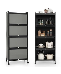 5-Tier Kitchen Baker's Rack Storage Cabinet Mobile Microwave Stand Flip-up Doors