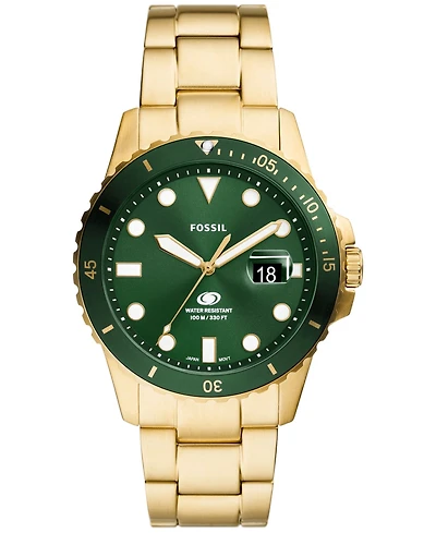 Fossil Men's Blue Dive Three-Hand Date Gold-Tone Stainless Steel Watch 42mm