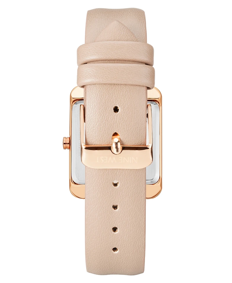 Nine West Women's Quartz Square Light Pink Faux Leather Band Watch, 29mm