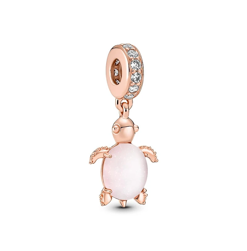 Pandora Cubic Zirconia Murano Glass Pink Sea Turtle Dangle Charm